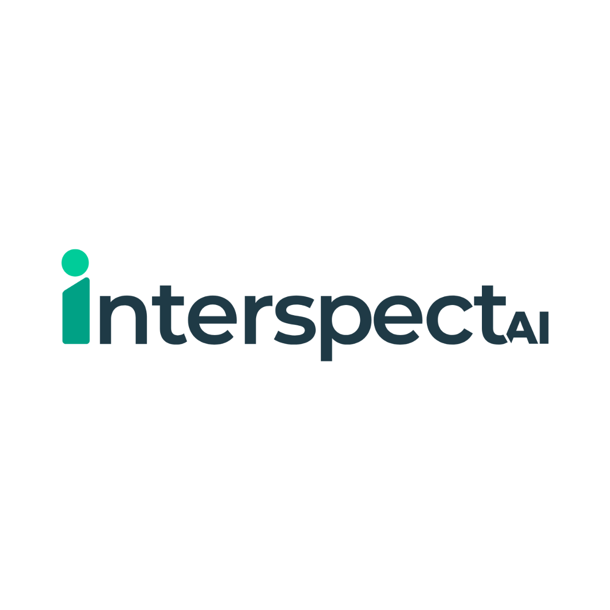 (Logo) A logo featuring the word 'interspectAI' with a stylized lowercase 'i' on a solid black background. The 'i' is teal, and the rest of the text is a dark blue-grey. Text: interspectAI Colors: #009688, #263238, #000000 Note: The image displays a company name 'interspectAI' with a distinct visual design, intended for brand identification, which is characteristic of a logo.