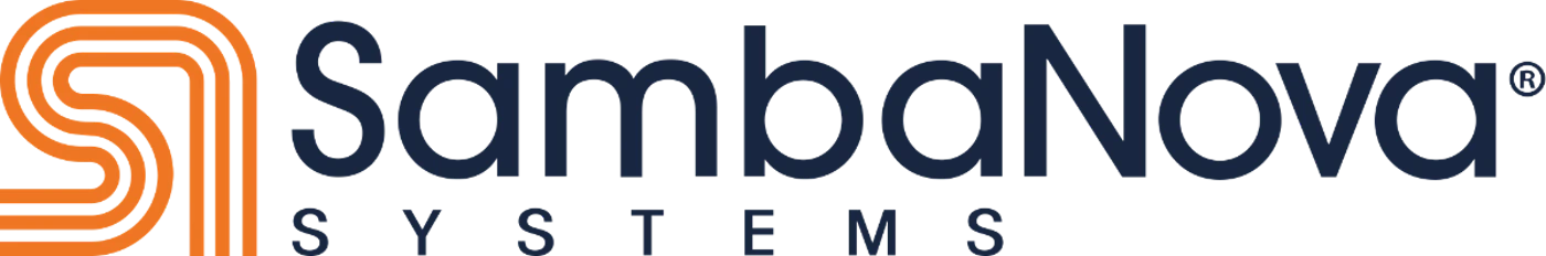 (Logo) The image displays the logo for 'SambaNova Systems', featuring a stylized orange 'S' graphic on the left and the company name in dark blue text on the right, all set against a black background. Text: SambaNova® SYSTEMS Colors: #F78F1E, #2A3A5B Note: The image is a distinct graphic symbol combined with a company name and tagline, specifically designed for brand identification, which is the primary characteristic of a logo.