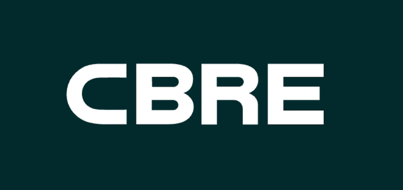 (Logo) A simple wordmark logo featuring the letters "CBRE" in bold white text against a solid dark teal background. Text: CBRE Colors: #FFFFFF, #1A3E3D Note: The image consists solely of a stylized company name, 'CBRE', presented in a clean, bold font on a solid background, which is characteristic of a corporate wordmark or logo designed for brand identification.