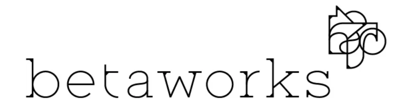(Logo) A logo featuring the word "betaworks" in a slender serif font, accompanied by an abstract, intertwined linear graphic element positioned to its upper right. Text: betaworks Colors: #000000, #FFFFFF Note: The image clearly presents a company name alongside a unique, stylized graphic mark, which are definitive characteristics of a brand's identifying logo.