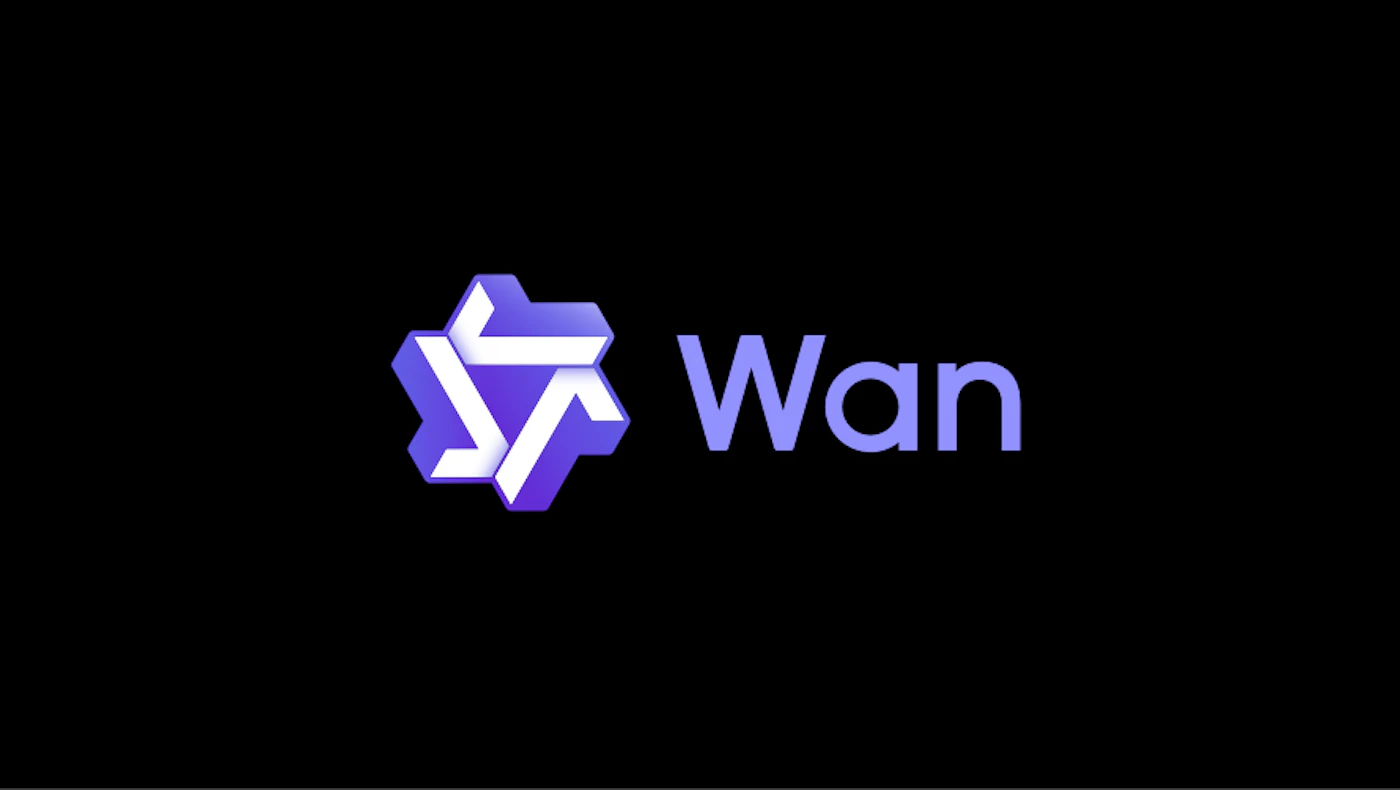 (Logo) A logo featuring the word "Wan" next to a three-dimensional, purple and white geometric star or interwoven symbol, set against a solid black background. Text: Wan Colors: #000000, #7f66ff, #ffffff Note: The image is a stylized graphic mark combined with a short word, clearly intended to serve as a brand identifier or logo.