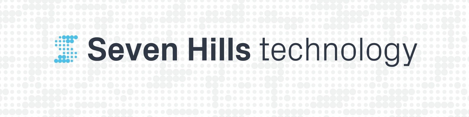 (Logo) A logo featuring a stylized blue 'S' or '2' shape made of dots, positioned to the left of the text 'Seven Hills technology'. The background is a subtle pattern of light gray dots on a white surface. Text: Seven Hills technology Colors: #2C3E50, #3498DB, #F8F8F8, #D3D3D3 Note: The image clearly presents a company name alongside a distinctive graphic element, designed for brand identification, which is the primary characteristic of a logo.