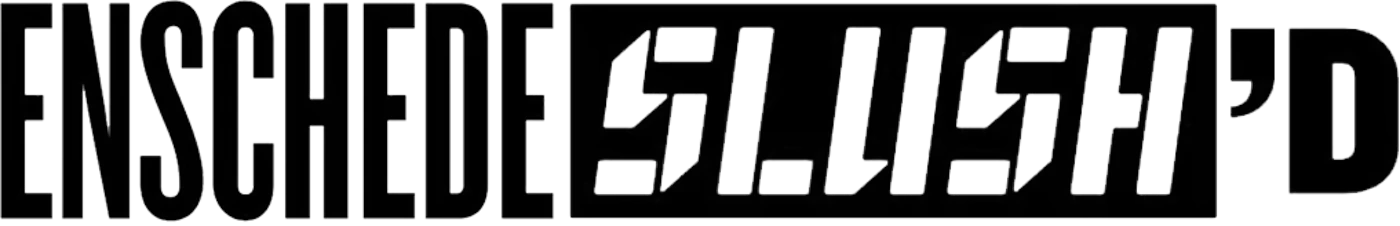 (Logo) The image displays a two-word text graphic, 'ENSCHEDE SLUSHED', rendered in a bold, outlined font. The letters are white outlines against a solid black background, giving it a stark, modern appearance. Text: ENSCHEDE SLUSHED Colors: #000000, #FFFFFF Note: This image is a stylized textual graphic designed to represent a name or entity, featuring specific font choices and color schemes intended for branding or identification. Its clean, distinct presentation aligns with the characteristics of a logo.
