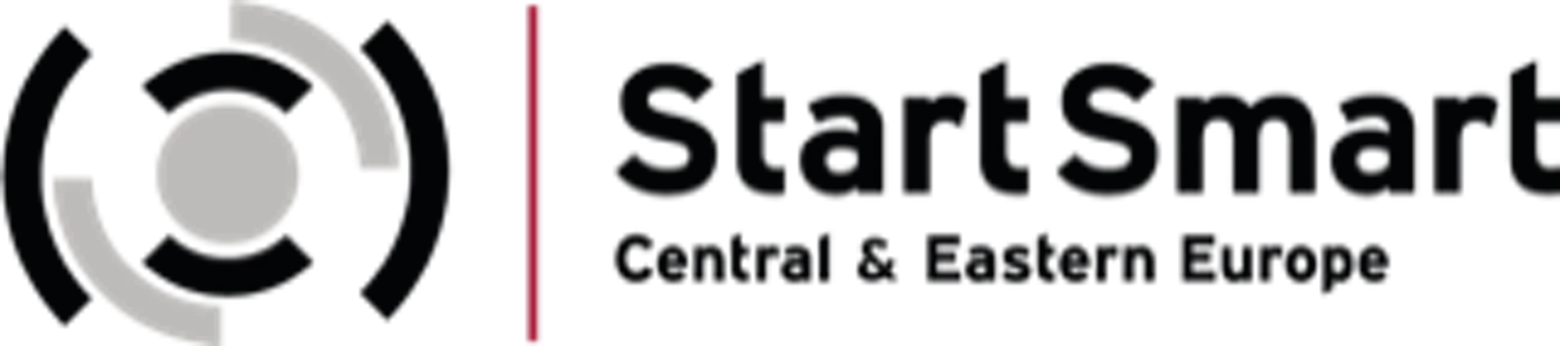 (Logo) A corporate logo for 'StartSmart Central & Eastern Europe' featuring a circular graphic icon and text separated by a thin red vertical line. Text: StartSmart Central & Eastern Europe Colors: #000000, #BDBDBD, #8B0000 Note: The image consists of a distinct graphic symbol paired with brand-specific text, which is the standard format for a logo.