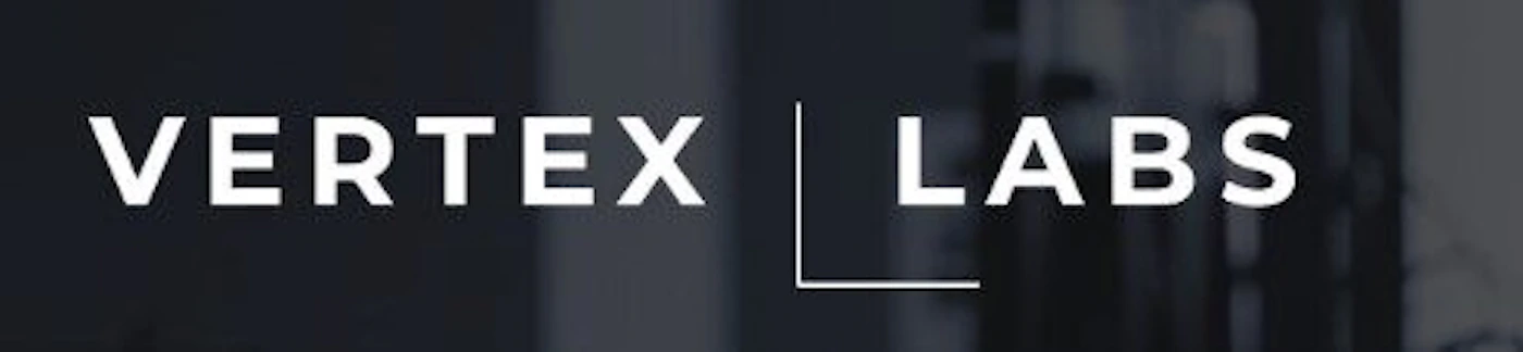 (Logo) The image displays a modern logo featuring the words 'VERTEX LABS' in bold white uppercase letters, separated by a minimalist white line graphic, set against a dark grey background. Text: VERTEX LABS Colors: #FFFFFF, #363636 Note: This image is categorized as a logo because it presents a stylized brand name with a distinct graphic element, designed for brand identification rather than conveying extensive information or depicting a scene.