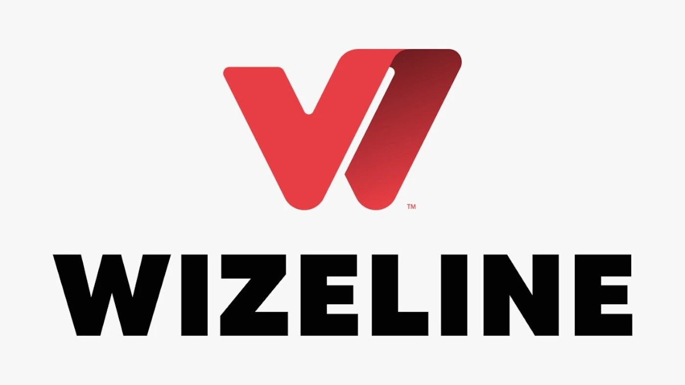(Logo) A corporate logo featuring a stylized red letter 'W' graphic with a folded appearance, positioned above the company name 'WIZELINE' rendered in bold black uppercase letters. The logo is set against a light grey background. Text: WIZELINE™ Colors: #E6202D, #000000, #F0F0F0 Note: The image clearly presents a graphic symbol combined with a brand name, designed for immediate recognition and representation of a company, which aligns perfectly with the definition of a logo.